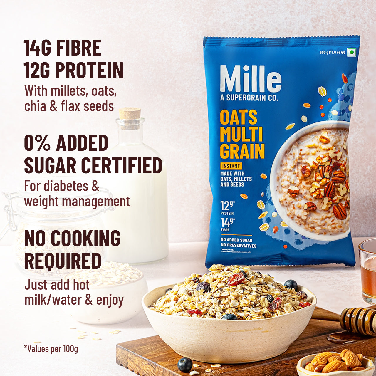 High Protein | Instant Multigrain Oats | Rolled Oats | High Fiber | 500g