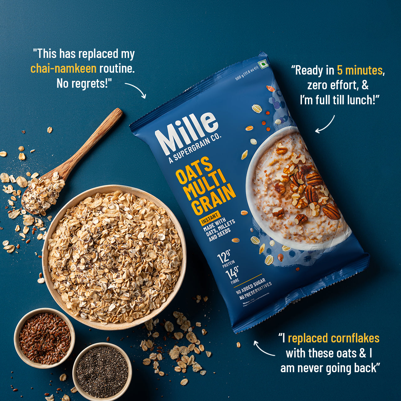 High Protein | Instant Multigrain Oats | Rolled Oats | High Fiber | 500g