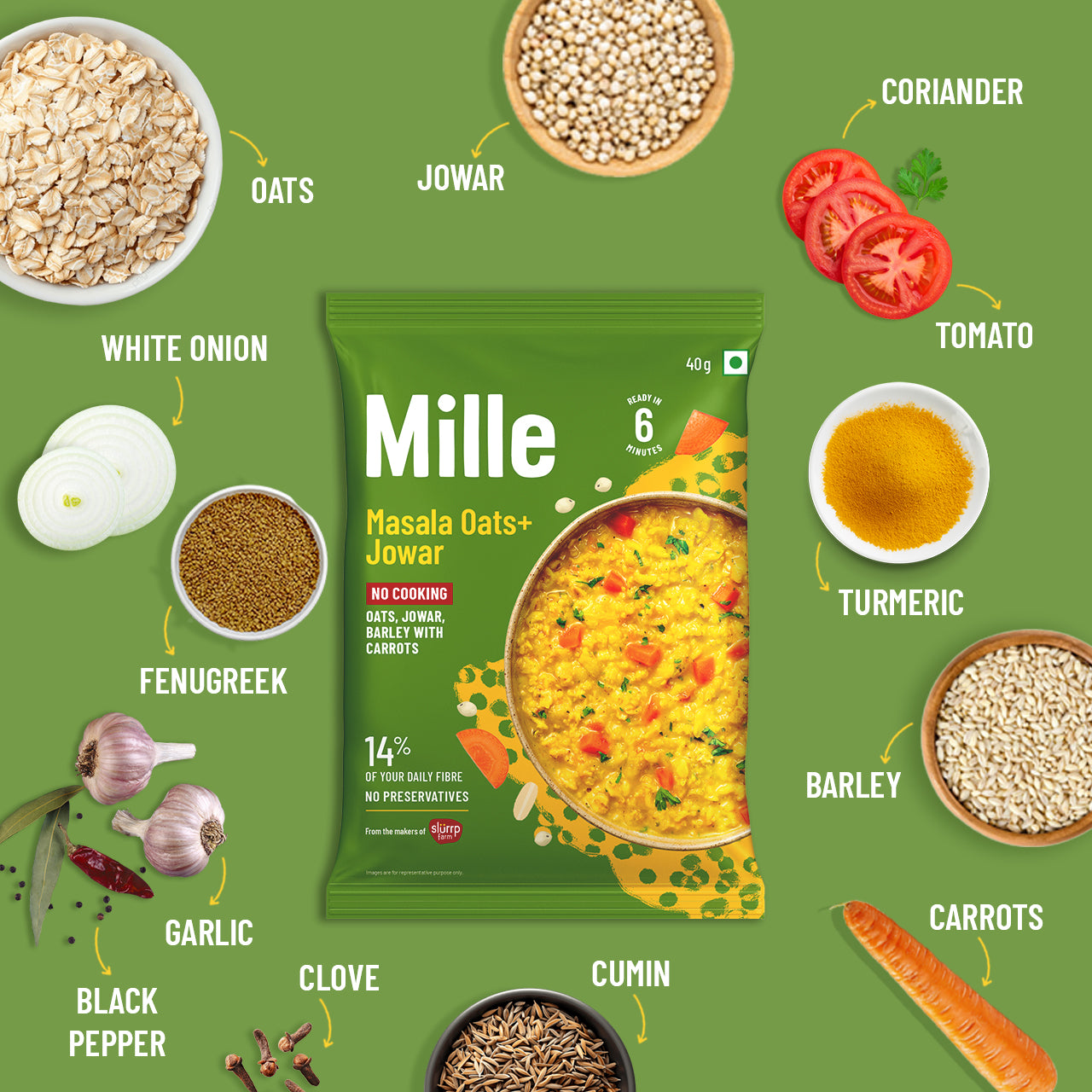 Mille Instant Masala Oats + Jowar with Whole Grains and Veggies- 40g