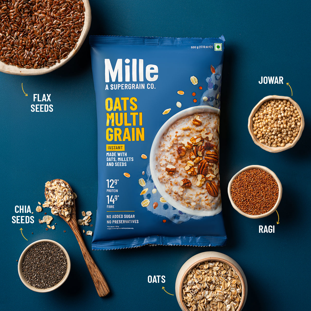 High Protein | Instant Multigrain Oats | Rolled Oats | High Fiber | 500g