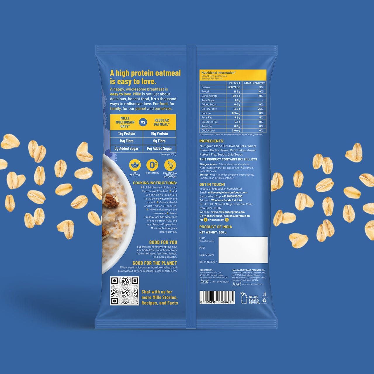 High Protein | Instant Multigrain Oats | Rolled Oats | High Fiber | 500g