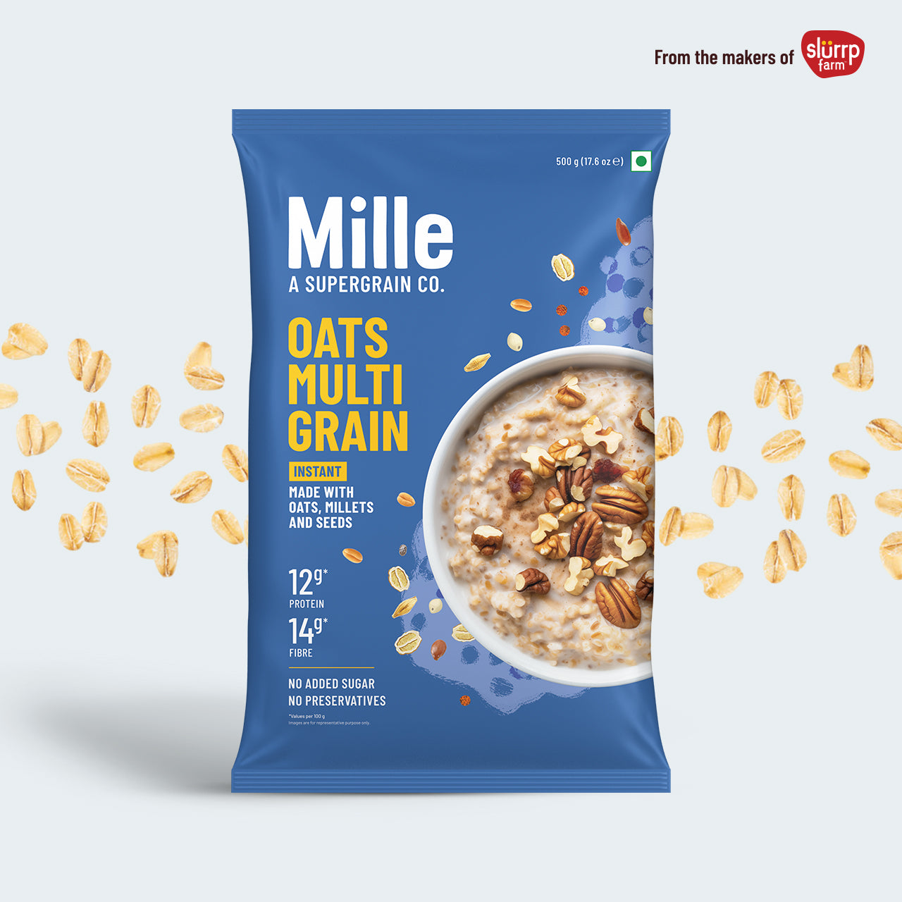Mille Instant Multigrain Oats | No Sugar | Rolled Oats | High in Protein & Fiber | Pack of 2
