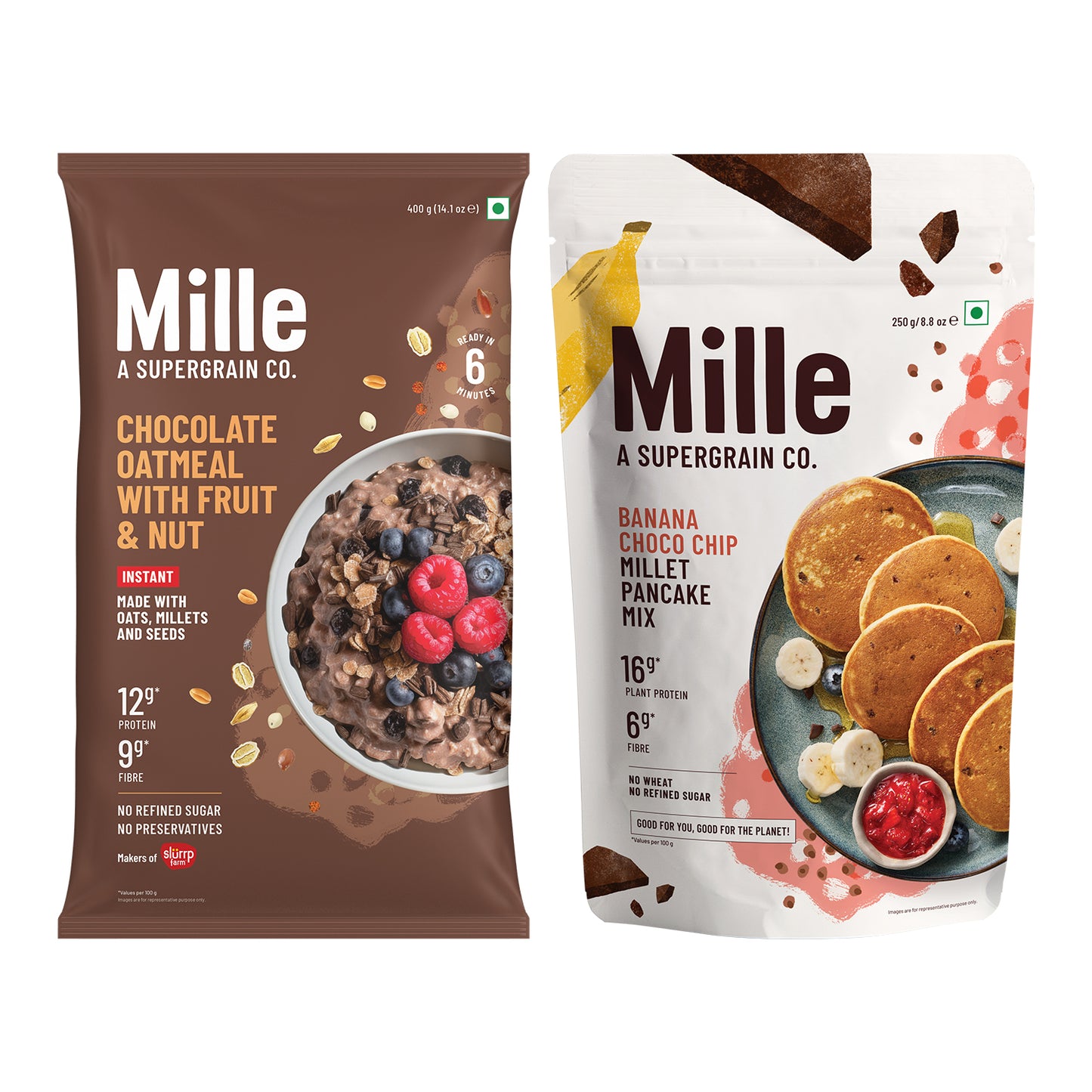 Instant Breakfast Combo: Mille Chocolate Oats & Mille Banana Chocochip Pancake Mix