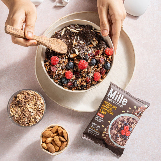 Mille High-Protein Chocolate Oatmeal with Fruits & Nuts | Healthy High-Fiber Breakfast | Pack of 1