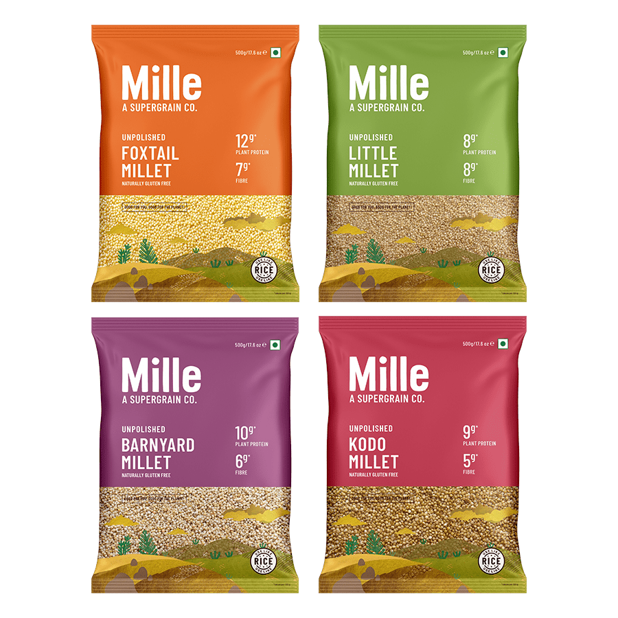 Mille All Grains Combo (Rice Substitute) - Pack of 4 | Samak, Kangni, Kutki, Kodo