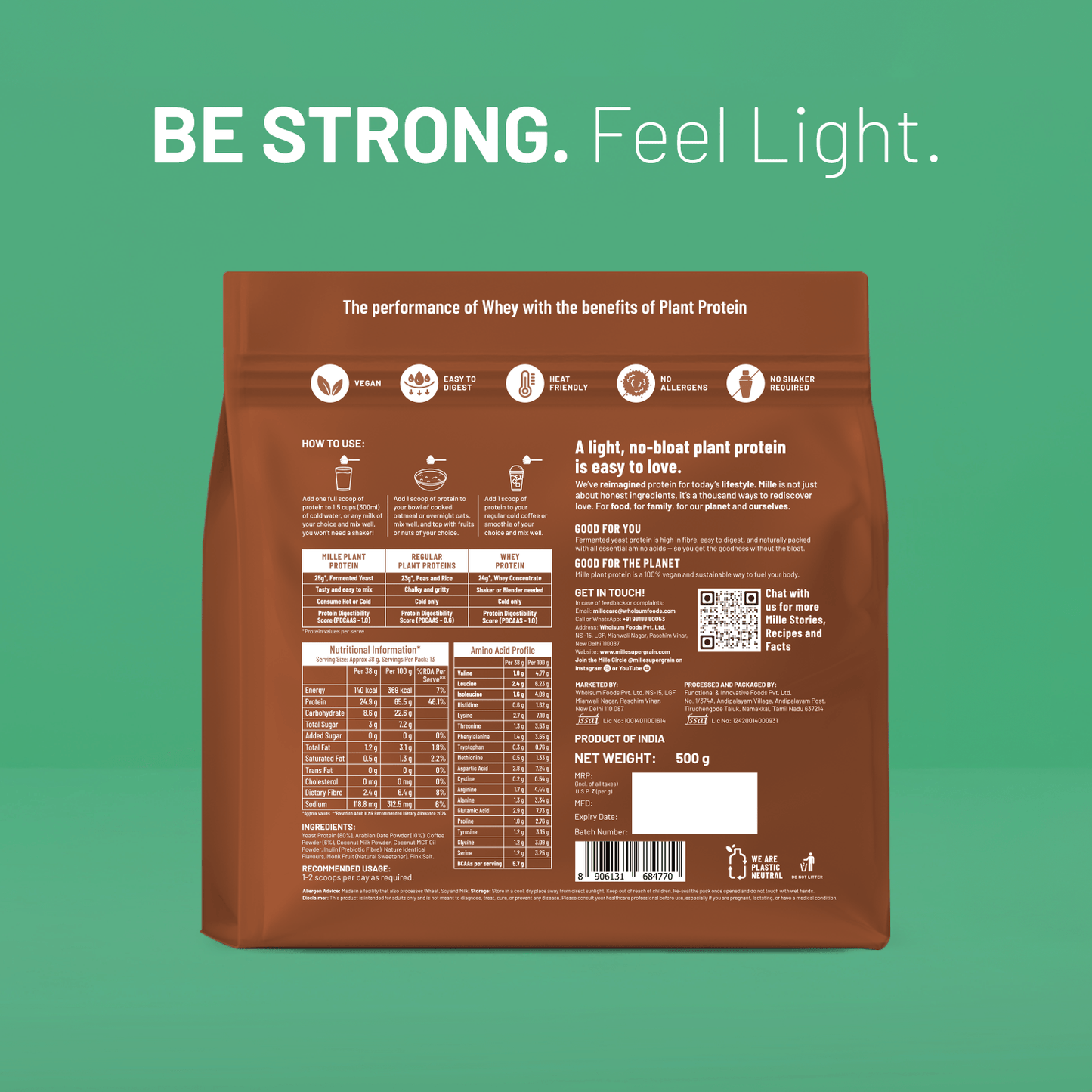 Mille Plant Protein Combo | 25g/Scoop | Coffee Hazelnut & Unflavoured | Fermented Yeast Protein | No Bloat I Vegan | Pack of 2