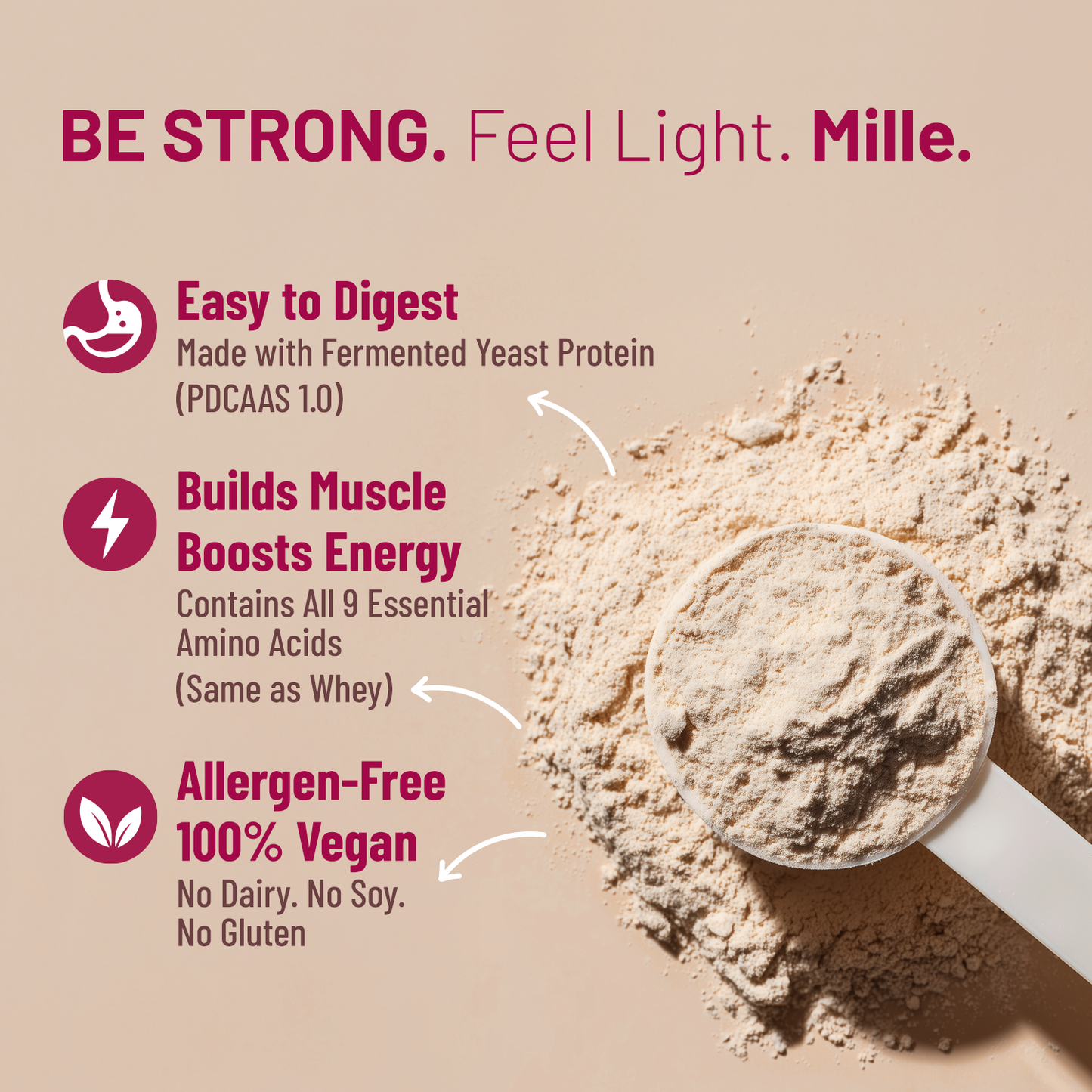 Mille Plant Protein | 31g/Scoop | Unflavoured | Fermented Yeast Protein | No Bloat I Vegan | 38g Trial Pack
