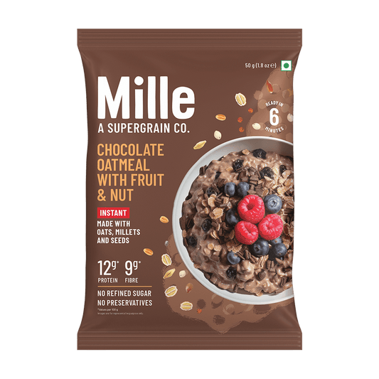 Mille High-Protein Chocolate Oatmeal with Fruits & Nuts | Healthy High-Fiber Breakfast | Pack of 1