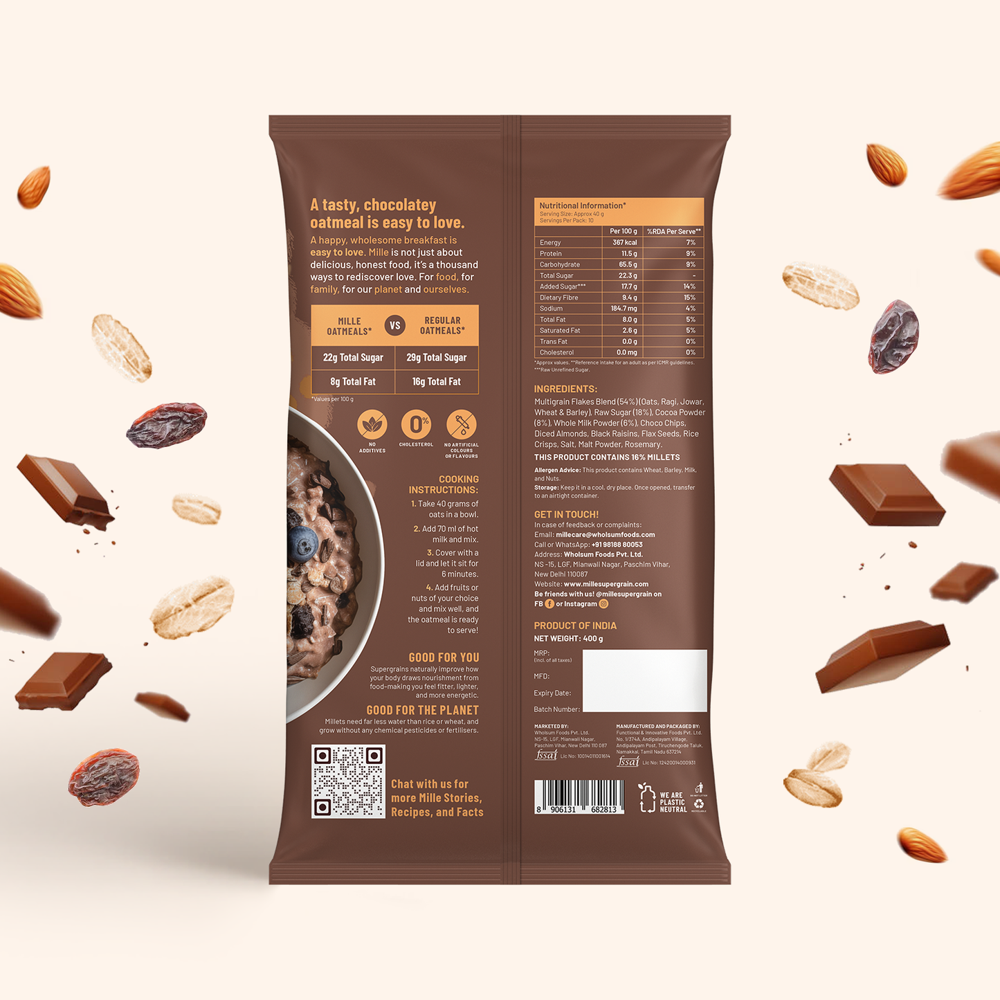 High-Protein Chocolate Oatmeal with Fruits & Nuts |