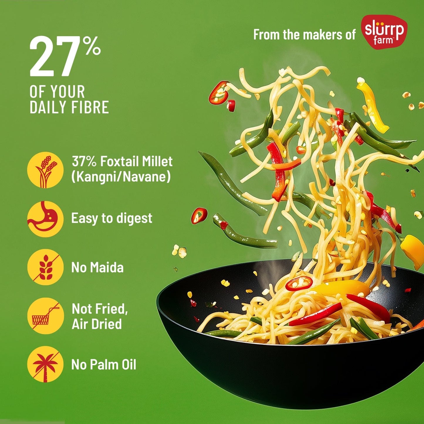 Zero Maida Hakka Noodles | Whole wheat + Foxtail Millet | Non-sticky | No Palm Oil Pack of 3