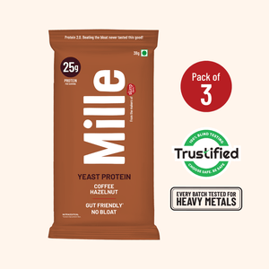 Mille Protein | 25g/Scoop | Coffee-hazelnut | Fermented Yeast Protein | No Bloat I Vegan  | 38g Trial Pack (Pack of 3)