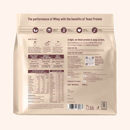 Mille Protein | 31g/Scoop | Unflavoured | Fermented Yeast Protein | No Bloat I Vegan  | 500g