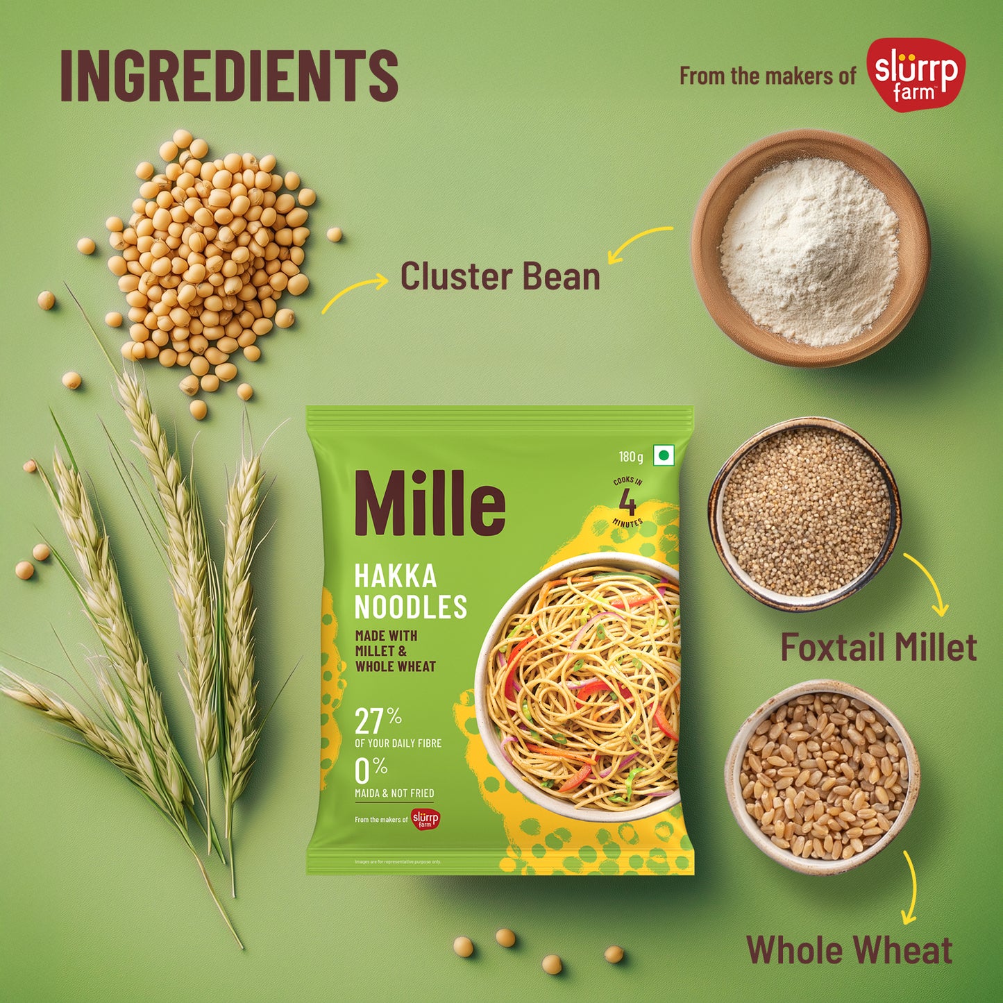 Zero Maida Hakka Noodles | Whole wheat + Foxtail Millet | Non-sticky | No Palm Oil