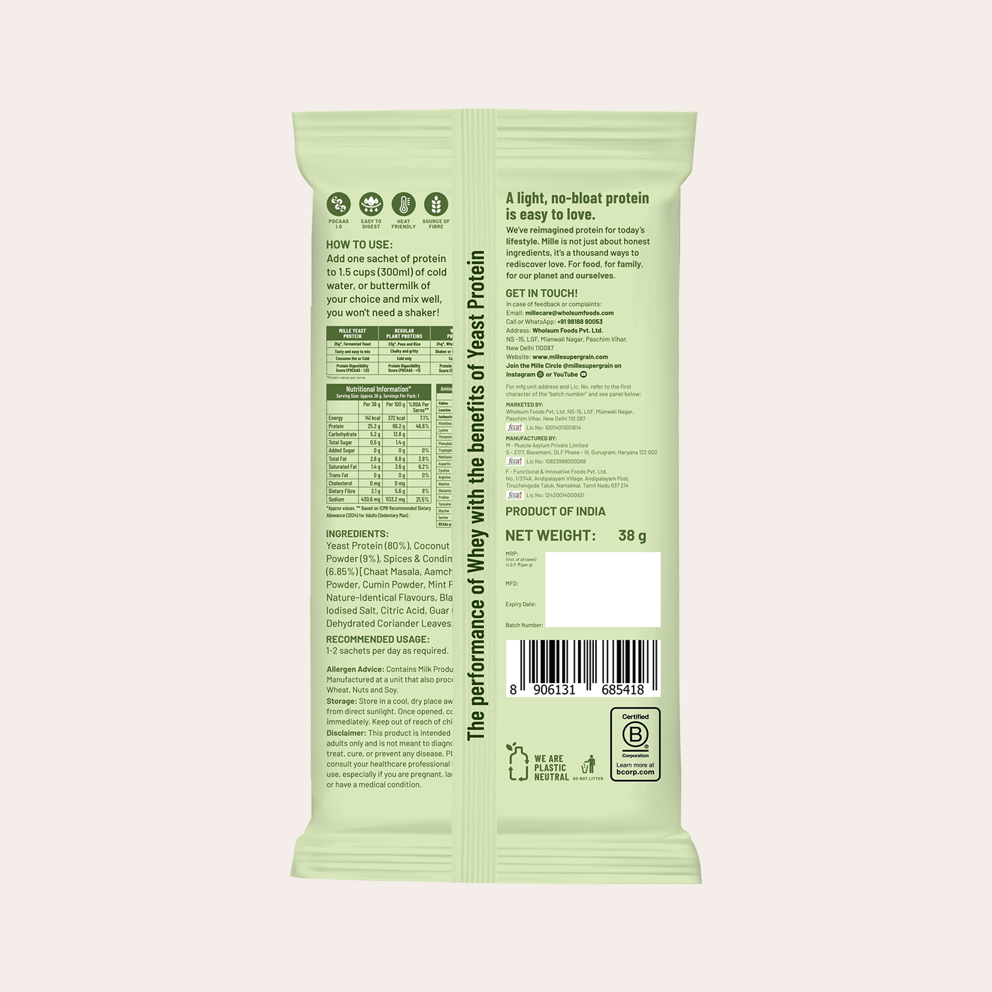 Mille Buttermilk Yeast Protein | 25g Protein Per Serve | Savoury, No Added Sugar | Bio-Fermented Yeast Protein | Gut Friendly  | 38g Trial Pack
