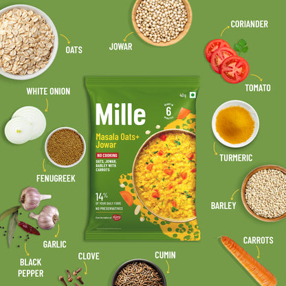 Mille Instant Masala Oats + Jowar with Whole Grains and Veggies- 40g