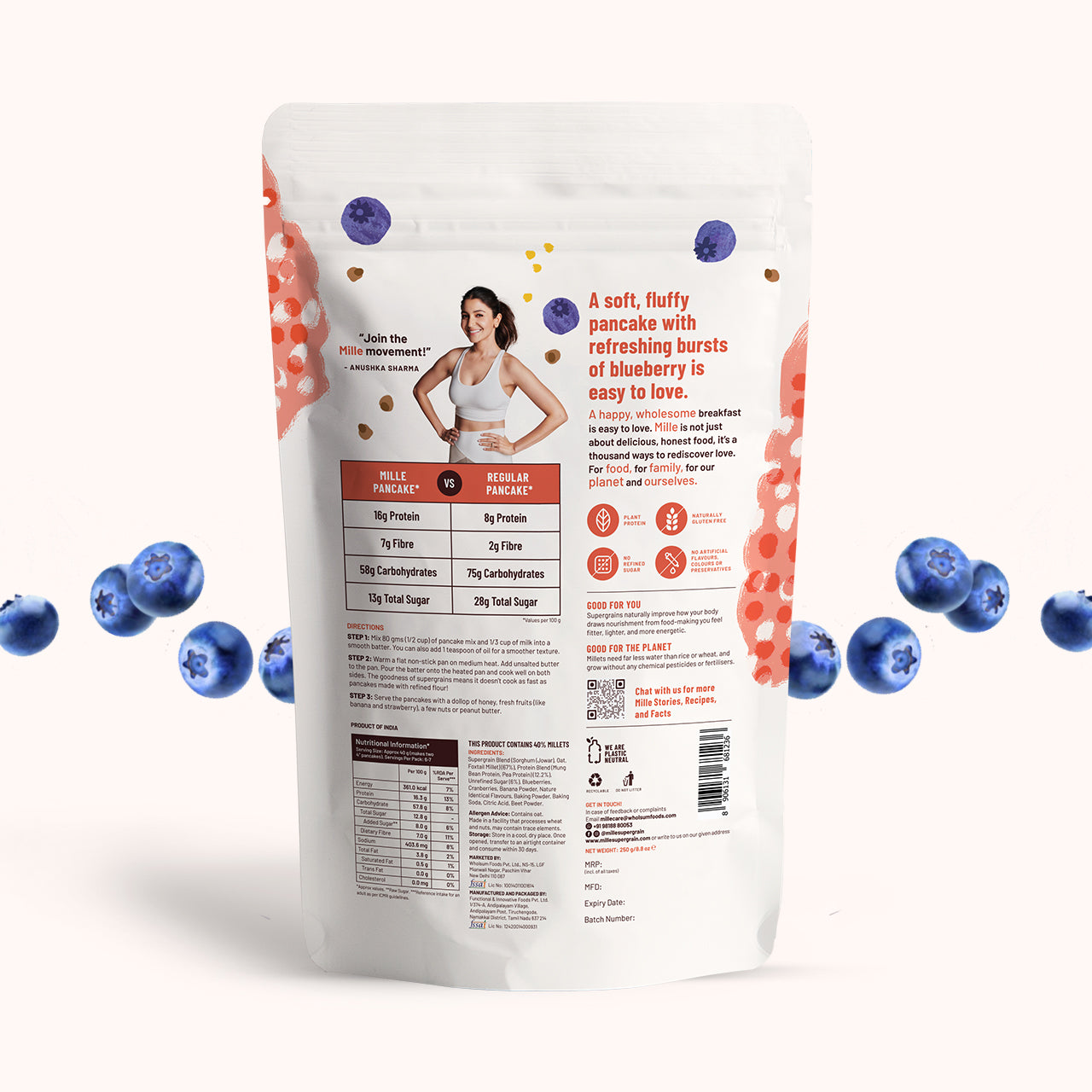 High Protein Pancake mix | Blueberry | No maida, 16g Protein