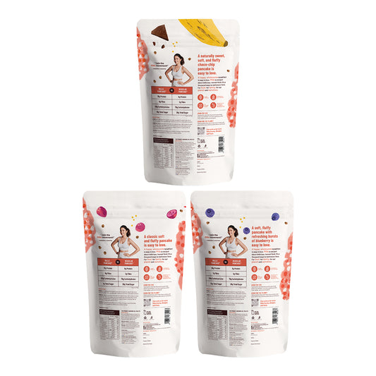 High Protein Pancake Bestseller Combo (Banana Chocochip, Classic, Blueberry)