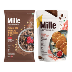 Instant Breakfast Combo: Mille Chocolate Oats & Mille Banana Chocochip Pancake Mix