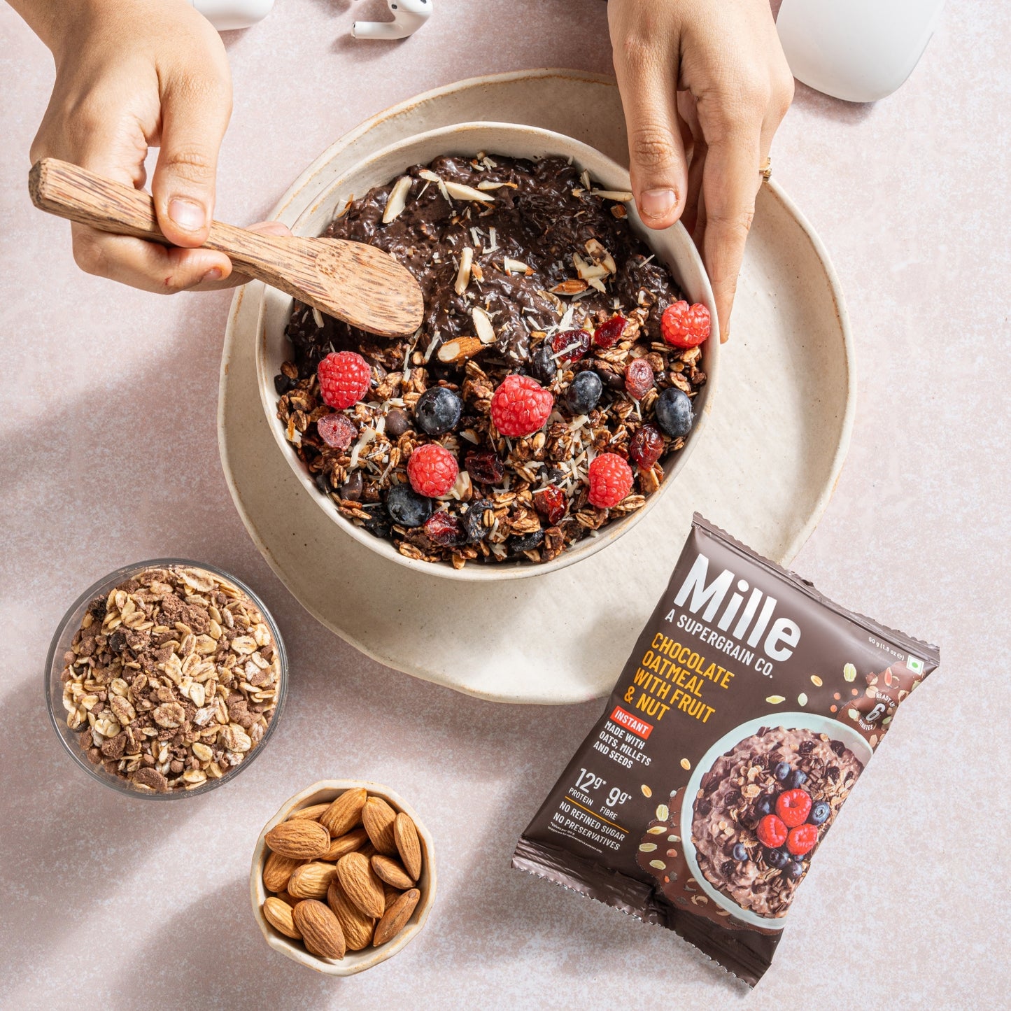 Chocolate Oats with Millets, Flax seeds, Almonds | 100% real cocoa | Breakfast Oats 50g