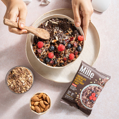 Chocolate Oats with Millets, Flax seeds, Almonds | 100% real cocoa | Breakfast Oats 50g