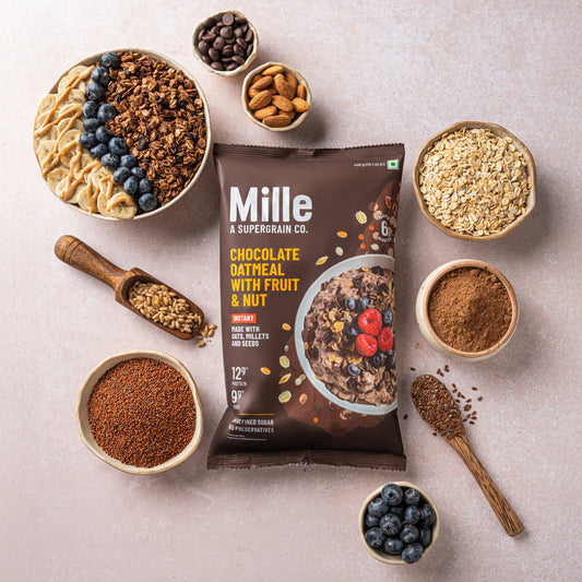 Chocolate Oats with Millets, Flax seeds, Almonds | 100% real cocoa | Instant, No Cooking