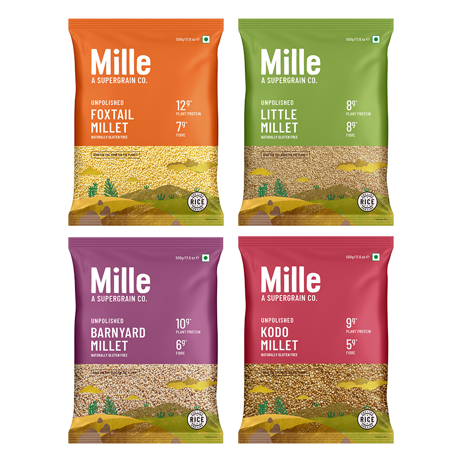 Mille All Grains Combo (Rice Substitute) - Pack of 4 | Samak, Kangni, Kutki, Kodo