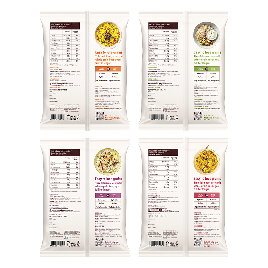 Mille All Grains Combo (Rice Substitute) - Pack of 4 | Samak, Kangni, Kutki, Kodo