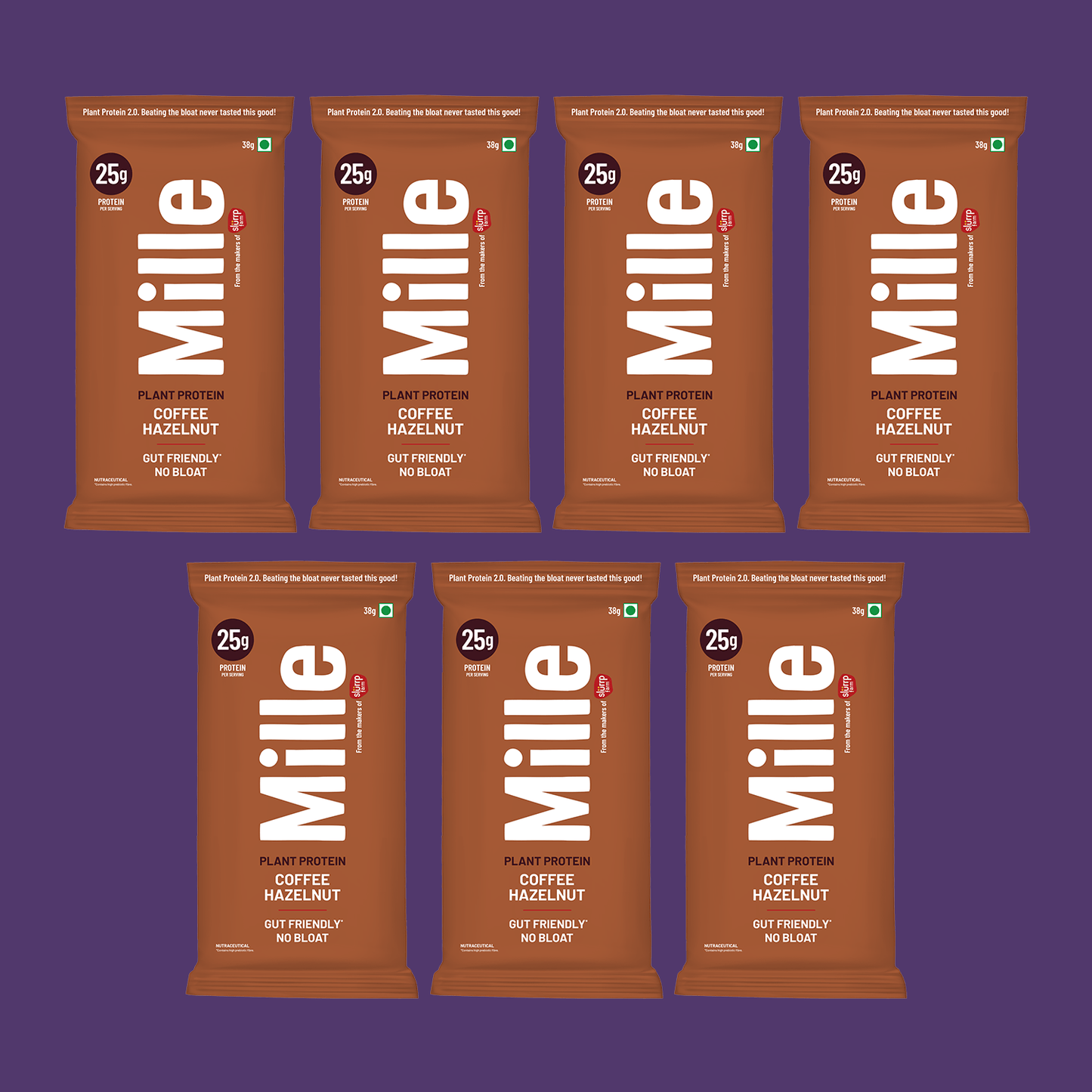 Mille Plant Protein | 25g Protein/Scoop | Coffee Hazelnut Trial Pack of 7 | 38g Trial Pack x 7