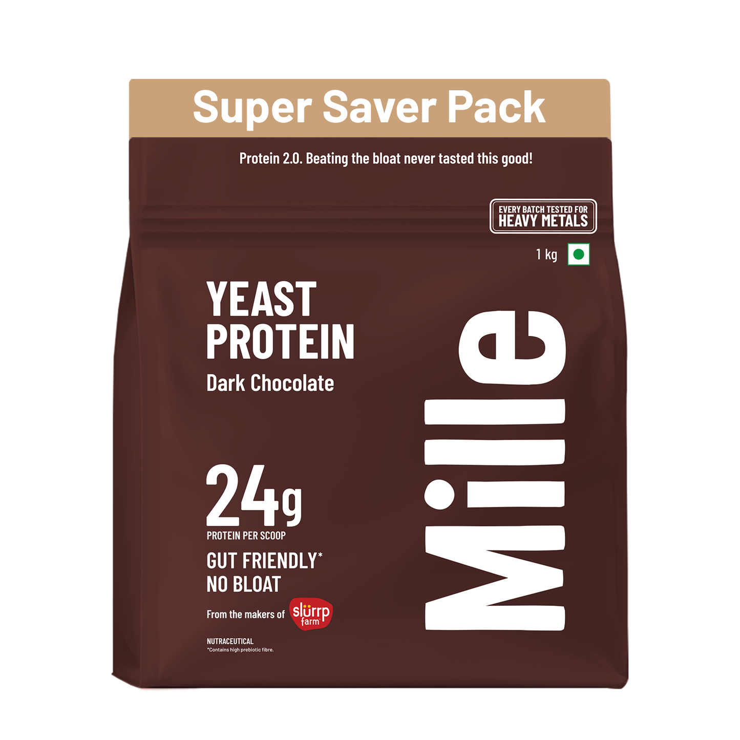 Mille Protein | 24g/Scoop | Dark Chocolate | Fermented Yeast Protein | No Bloat I Vegan | 1 Kg