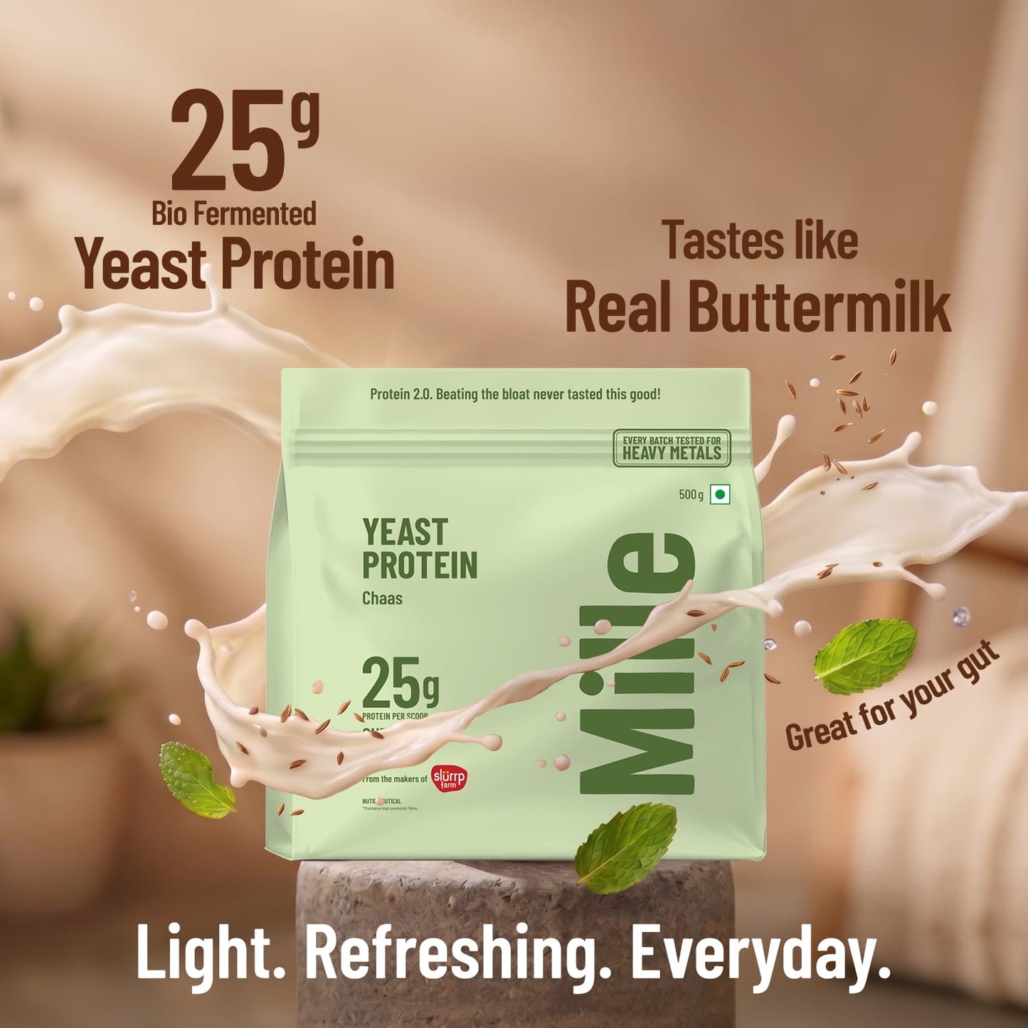 Mille Buttermilk Yeast Protein | 25g/Scoop | Savoury, No Added Sugar | Bio-Fermented Yeast Protein | Gut Friendly | PDCAAS 1.0