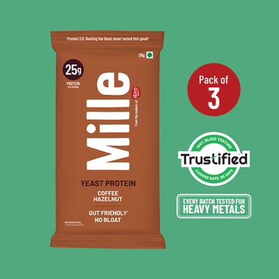 Mille Plant Protein | 25g/Scoop | Coffee-hazelnut | Fermented Yeast Protein | No Bloat I Vegan  | 38g Trial Pack (Pack of 3)
