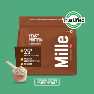 Mille Protein | 25g/Scoop | Coffee Hazelnut | Fermented Yeast Protein | No Bloat I Vegan  | 500g