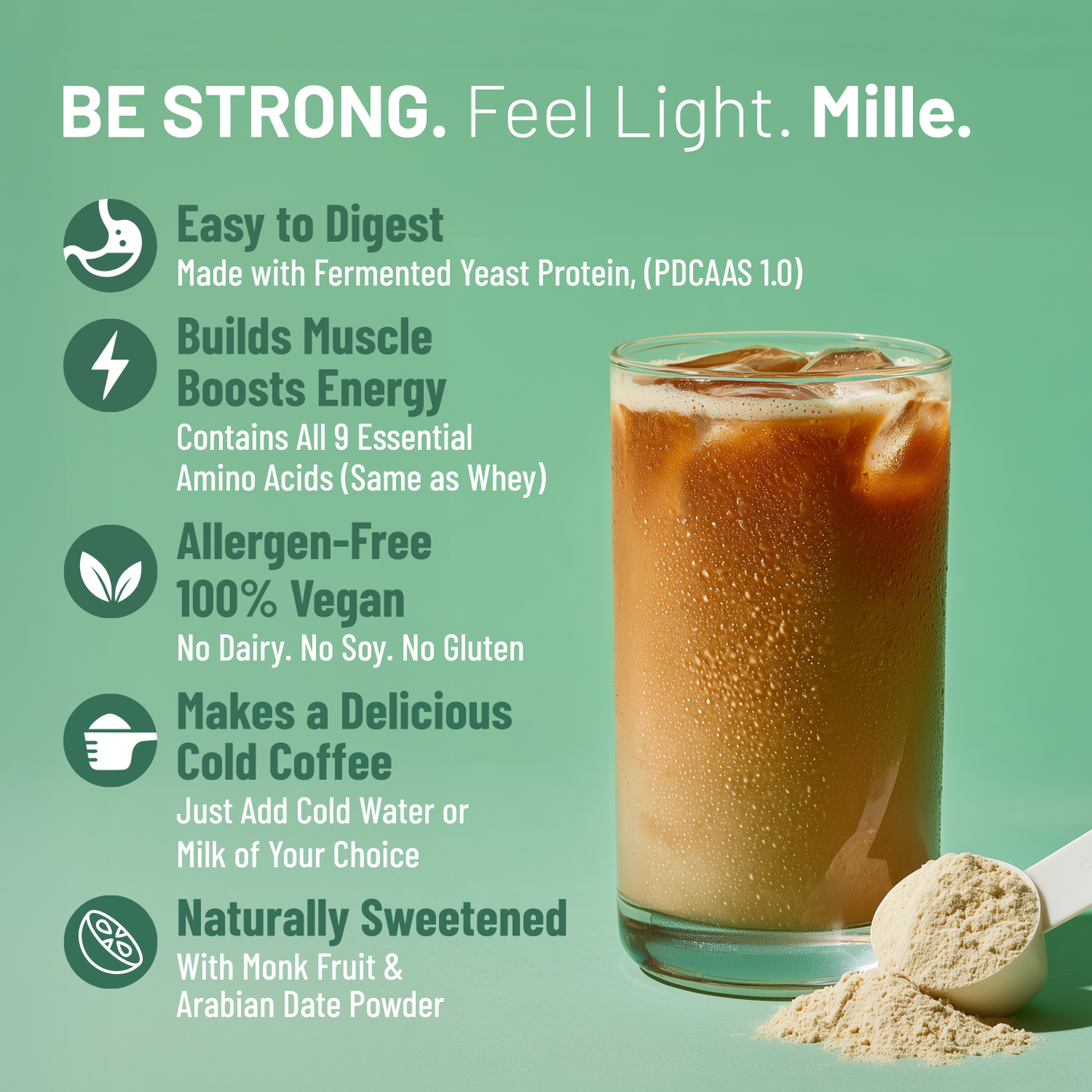 Mille Plant Protein | 25g/Scoop | Coffee-hazelnut | Fermented Yeast Protein | No Bloat I Vegan  | 38g Trial Pack