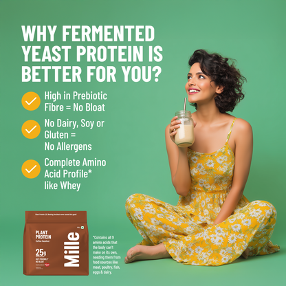 Mille Plant Protein | 25g/Scoop | Coffee-hazelnut | Fermented Yeast Protein | No Bloat I Vegan  | 38g Trial Pack