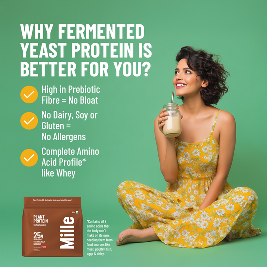 Mille Plant Protein | 25g/Scoop | Coffee-hazelnut | Fermented Yeast Protein | No Bloat I Vegan  | 38g Trial Pack