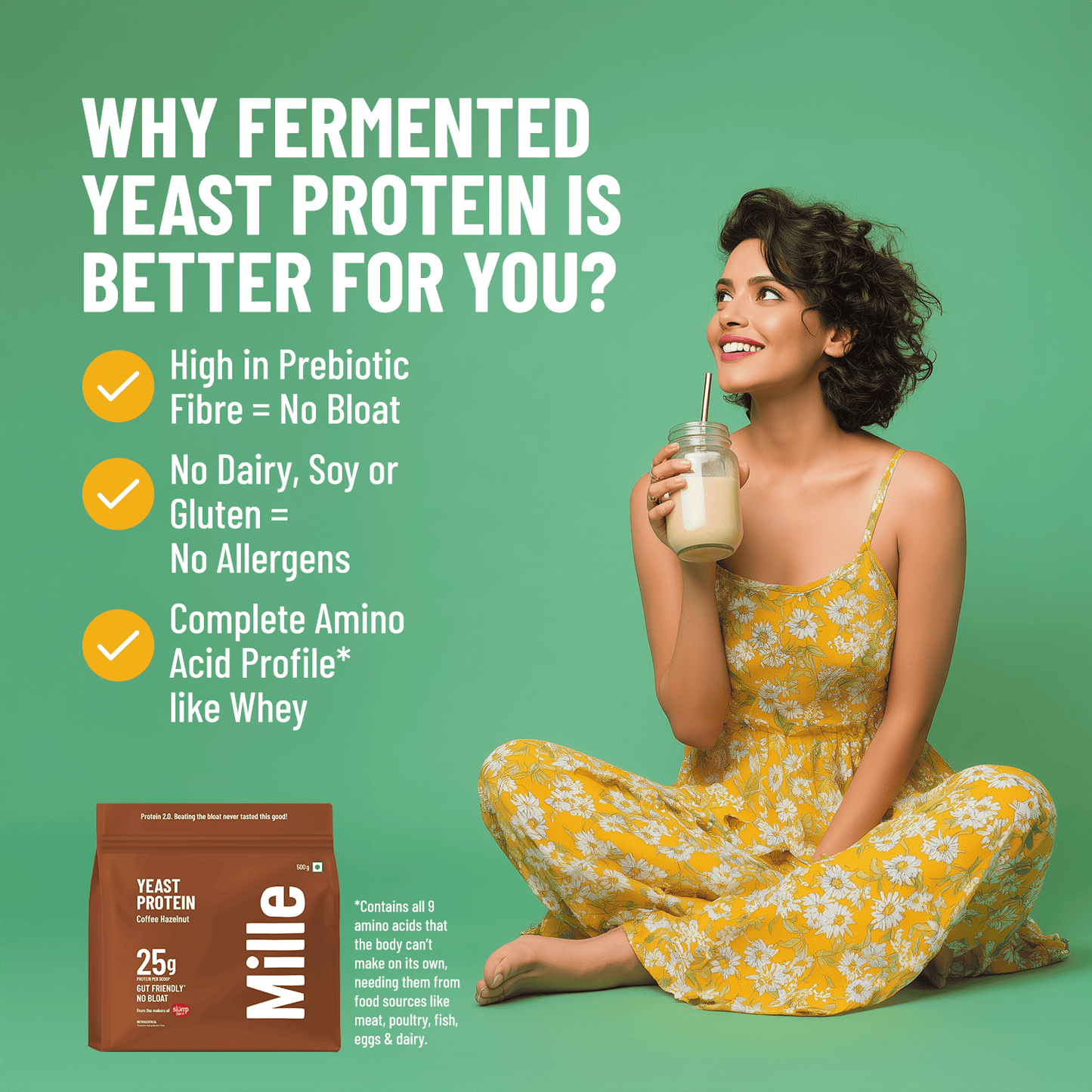 Mille Plant Protein | 25g Protein/Scoop | Coffee Hazelnut Trial Pack of 7 | 38g Trial Pack x 7