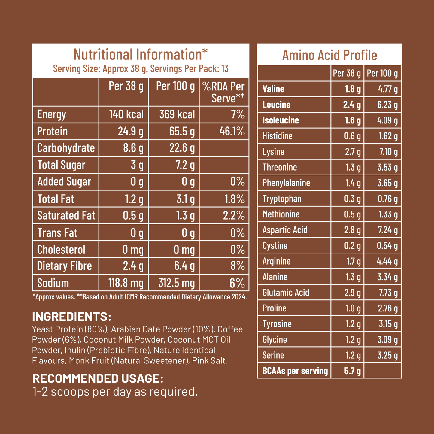 Mille Plant Protein | 25g/Scoop | Coffee-hazelnut | Fermented Yeast Protein | No Bloat I Vegan  | 38g Trial Pack