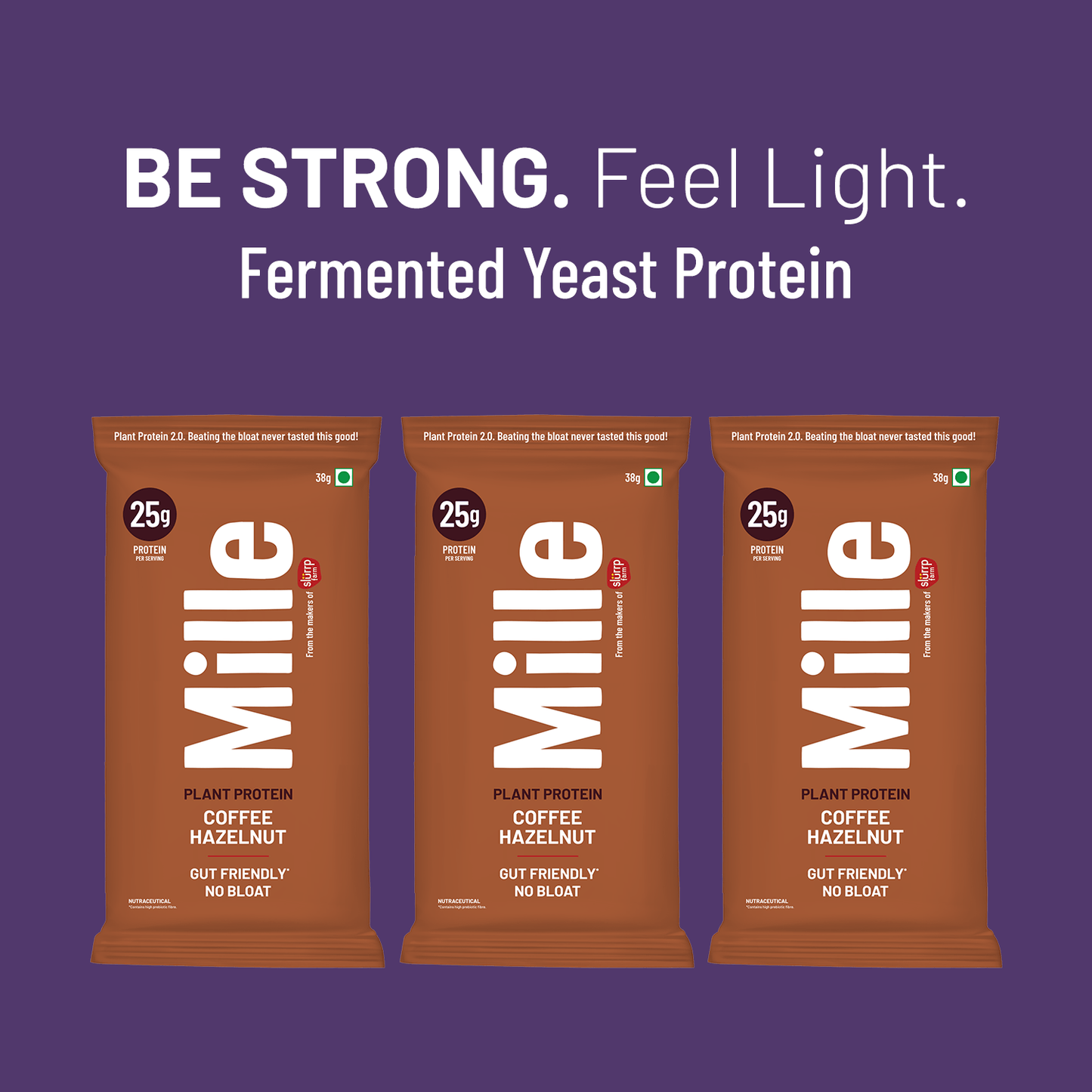 Mille Plant Protein | 25g/Scoop | Coffee-hazelnut | Fermented Yeast Protein | No Bloat I Vegan  | 38g Trial Pack (Pack of 3))