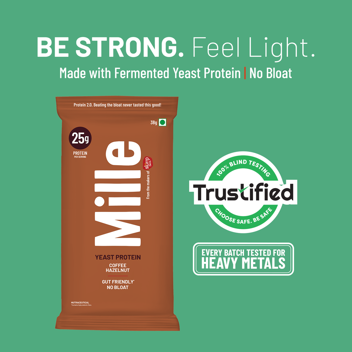 Mille Protein | 25g/Scoop | Coffee-hazelnut | Fermented Yeast Protein | No Bloat I Vegan  | 38g Trial Pack