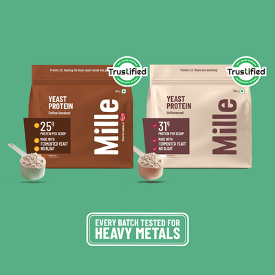 Mille Protein Combo | 25g/Scoop | Coffee Hazelnut  & Unflavoured | Fermented Yeast Protein | No Bloat I Vegan  | Pack of 2