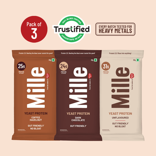 Mille Yeast Protein | Up to 31g Per Serve | Assorted Pack | Bio-Fermented Yeast Protein | Gut Friendly | 3×38g Trial Pack