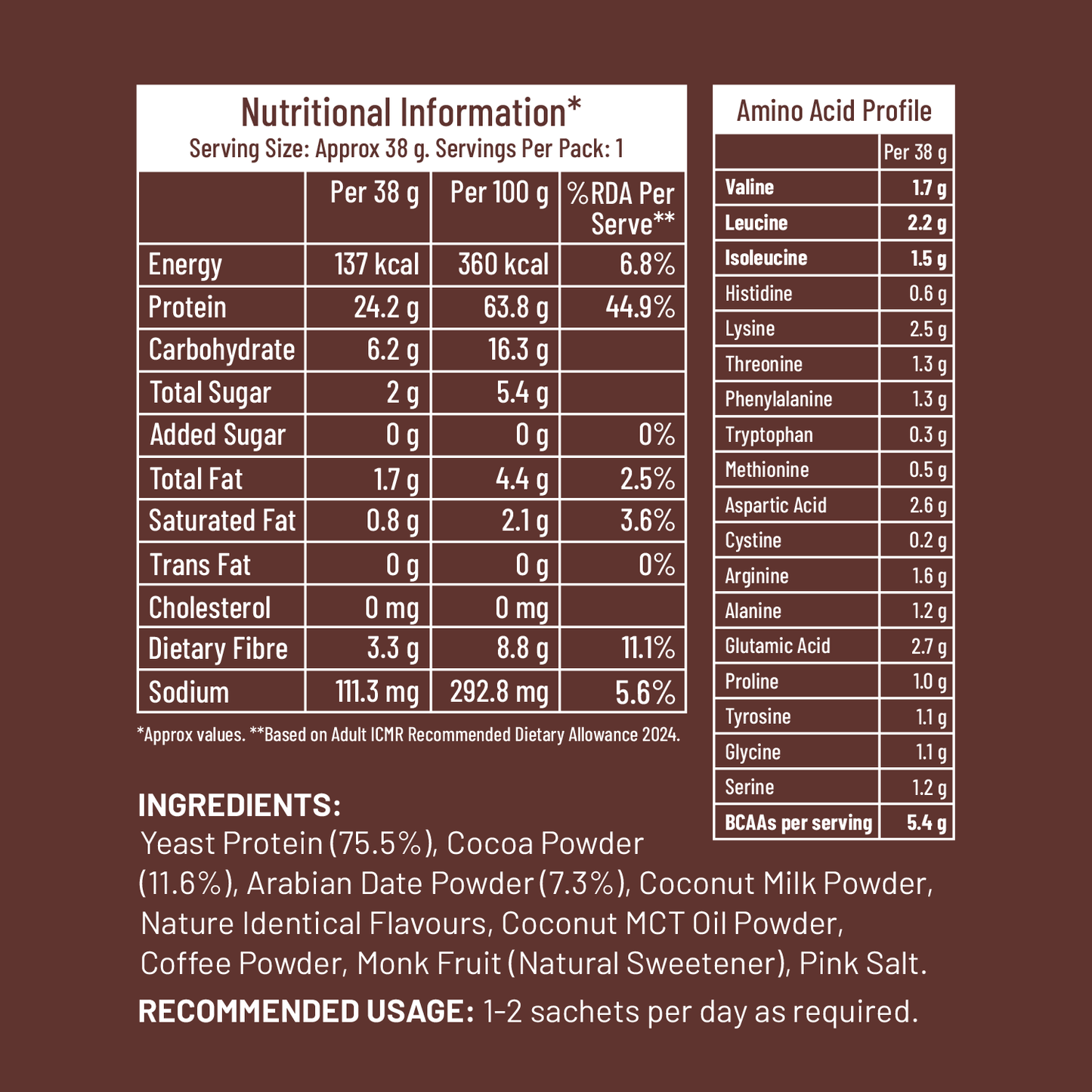 Mille Plant Protein | 24g/Scoop | Chocolate  | Fermented Yeast Protein | No Bloat I Vegan  | Trial Pack