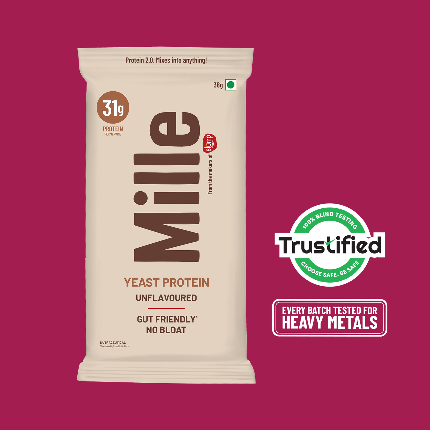 🎁 Mille Protein | 31g/Scoop | Unflavoured | Fermented Yeast Protein | No Bloat I Vegan  | 38g Trial Pack