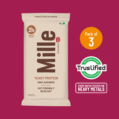 Mille Plant Protein | 31g/Scoop | Unflavoured | Fermented Yeast Protein | No Bloat I Vegan  | 38g Trial Pack (Pack of 3)