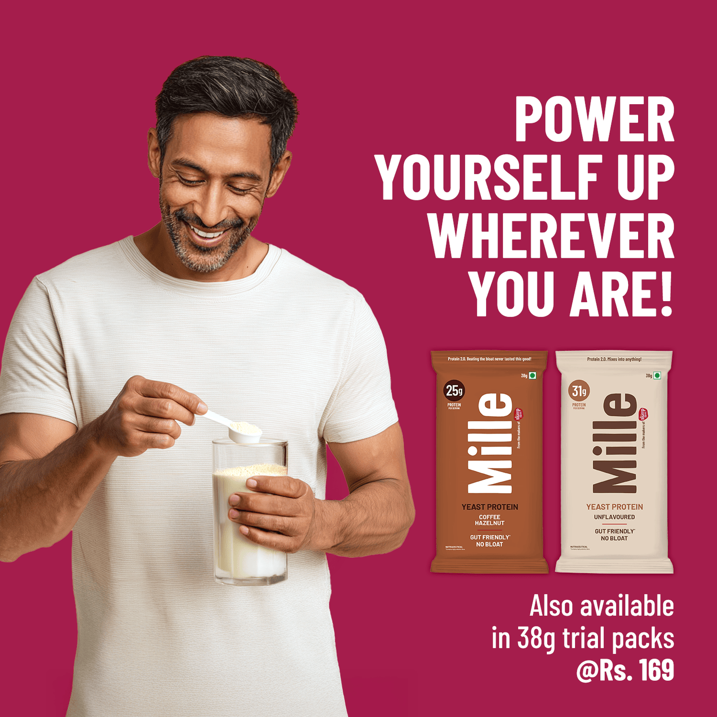 Mille Plant Protein | 31g/Scoop | Unflavoured | Fermented Yeast Protein | No Bloat I Vegan  | 38g Trial Pack