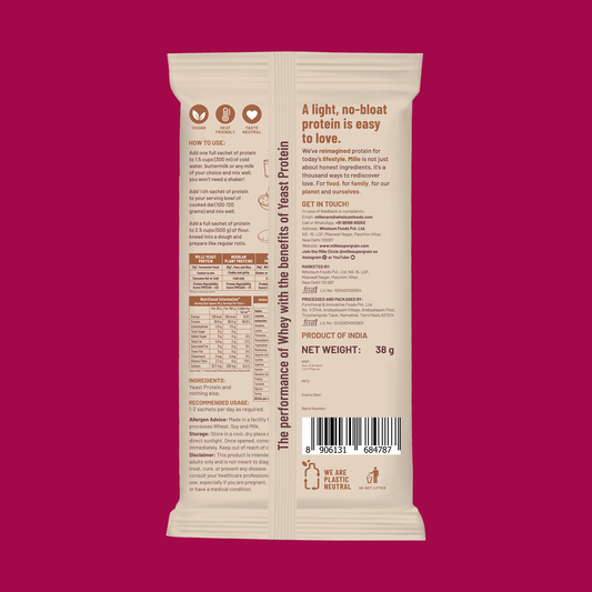 Mille Protein | 31g/Scoop | Unflavoured | Fermented Yeast Protein | No Bloat I Vegan  | 38g Trial Pack