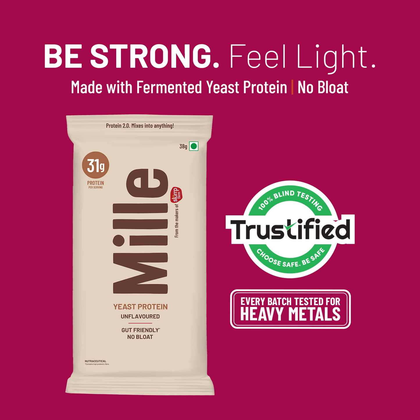 Mille Plant Protein | 31g/Scoop | Unflavoured | Fermented Yeast Protein | No Bloat I Vegan  | 38g Trial Pack