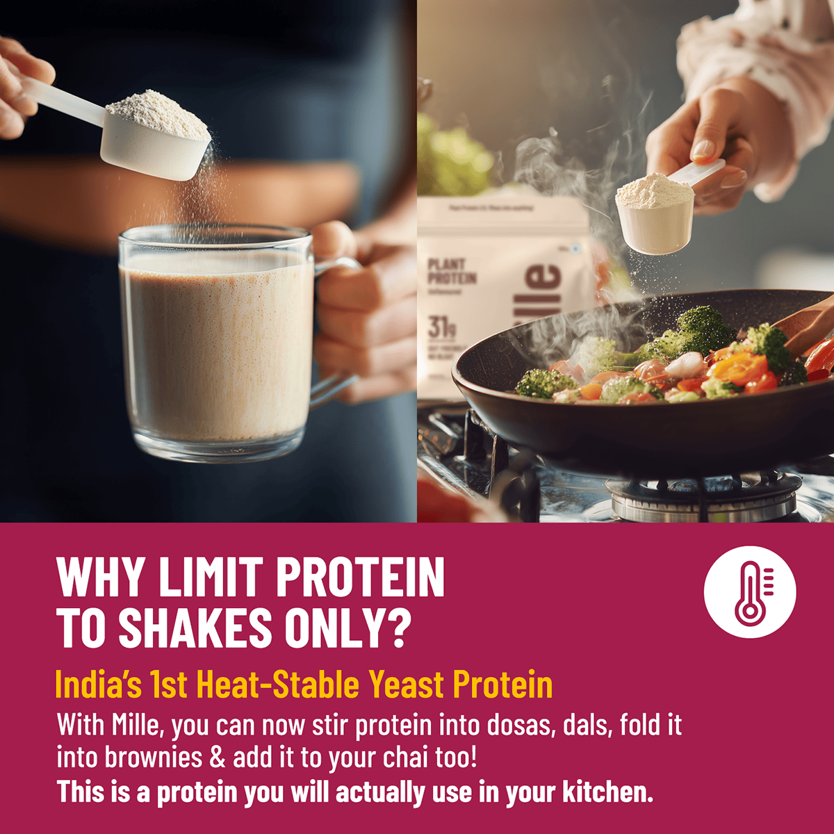 Mille Plant Protein | 31g Protein/Scoop | Unflavoured Trial Pack of 7 | 38g Trial Pack x 7