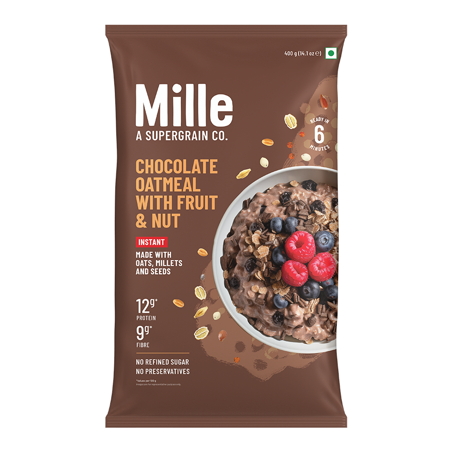 Chocolate Oats with Millets, Flax seeds, Almonds | 100% real cocoa | Instant, No Cooking