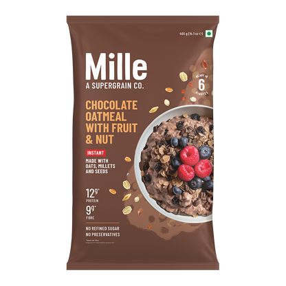 Chocolate Oats with Millets, Flax seeds, Almonds | 100% real cocoa | Instant, No Cooking